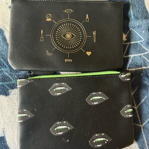 Ipsy Black and Gold Toiletry Bag Set with Green Accents